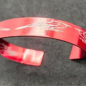 Hand Crafted Engraved Cuff Bracelet Red Cardinal